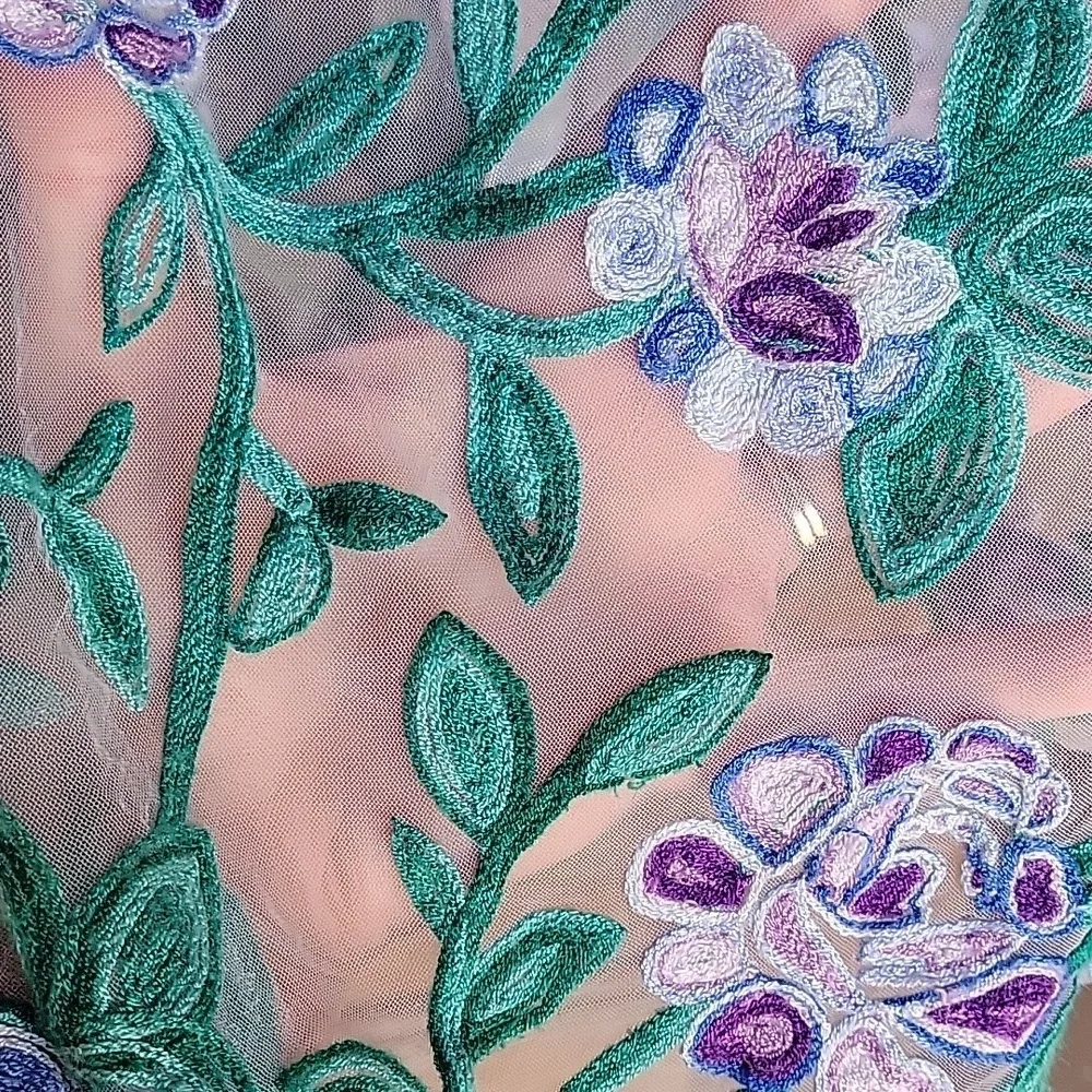 Floral Blue and Purple Women's 2 Piece Top - Picture 6 of 12